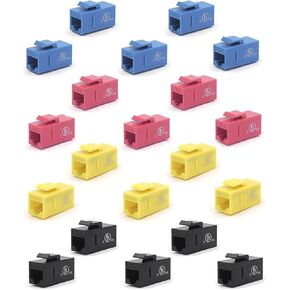 VCE UL Listed 15-Pack Blue+Red+Yellow CAT6 Keystone Coupler Bundle with 5-Pack Black CAT6 Keystone Coupler
