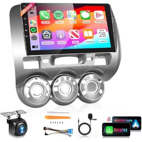 for Honda Fit Jazz 2004-2010 Radio,2G+64G Android 13 Car Stereo with Wireless CarPlay Android Auto,9inch 1080P Touchscreen FM RDS 16EQ 5.0 Bluetooth 28UIs WiFi GPS Mirror Link AHD Backup Camera Mic