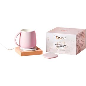 Tease Tea Self Heating Mug - Smart Heated Mug Kit 2.0, Rechargeable Coffee Cup with Lid, Wireless Self Heating Coffee Cup, Temperature Control with Multifunction and Innovative Designed Coaster