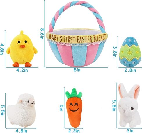 Baby's First Easter Theme Basket Playset, 5ct Stuffed Plush Bunny Chick Carrot Egg for Baby Girls Boys, Party Decorations Favors Stuffers Gifts, Supplies in Saudi Arabia