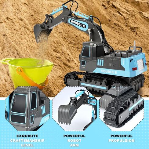 DOUBLE E Remote Control Excavator Toy 2 Batteries Digger Hydraulic Construction Vehicles RC Trucks Toys for Boys Girls Kids 3 4 5 6 7 8 9 10 Year in Kuwait