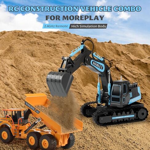 DOUBLE E Remote Control Excavator Toy 2 Batteries Digger Hydraulic Construction Vehicles RC Trucks Toys for Boys Girls Kids 3 4 5 6 7 8 9 10 Year in Kuwait