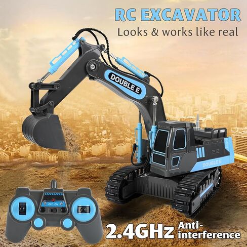 DOUBLE E Remote Control Excavator Toy 2 Batteries Digger Hydraulic Construction Vehicles RC Trucks Toys for Boys Girls Kids 3 4 5 6 7 8 9 10 Year in Kuwait
