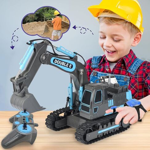 DOUBLE E Remote Control Excavator Toy 2 Batteries Digger Hydraulic Construction Vehicles RC Trucks Toys for Boys Girls Kids 3 4 5 6 7 8 9 10 Year in Kuwait