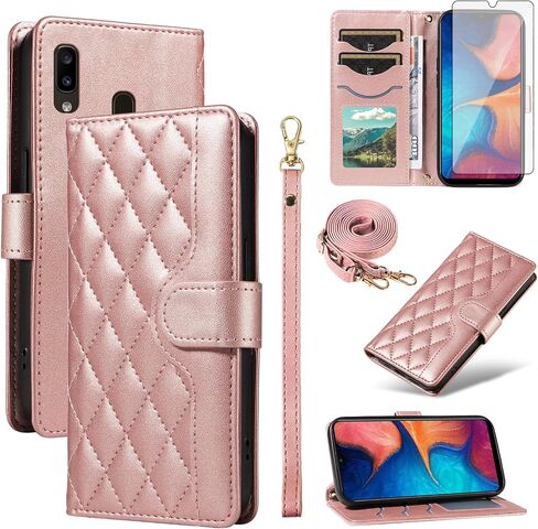 Asuwish Phone Case for Samsung Galaxy A20 A30 Wallet Cover with Tempered Glass Screen Protector and Wrist Strap Lanyard Card Holder Slot Stand Flip Cell Purse M10s A 30 20A A205G Women Men Rose Gold in Kuwait