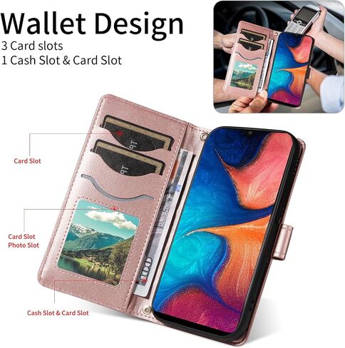 Asuwish Phone Case for Samsung Galaxy A20 A30 Wallet Cover with Tempered Glass Screen Protector and Wrist Strap Lanyard Card Holder Slot Stand Flip Cell Purse M10s A 30 20A A205G Women Men Rose Gold in Kuwait