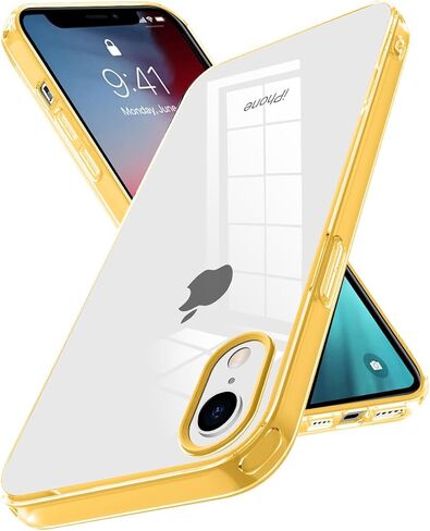 for iPhone XR Case,Cute Wave Frame Clear Anti-Scratch Protective Phone Case,Soft TPU Slim Fit Flexible Phone Cover PC Bumper Shockproof Full-Body Protective Cover,Yellow(5-1) in Saudi Arabia