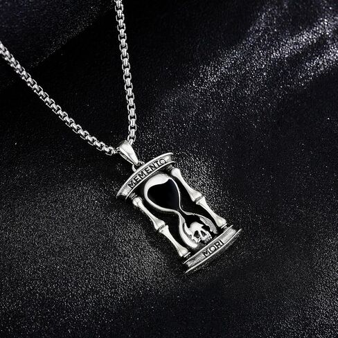 URONE Memento Mori Necklace for Men 925 Sterling Silver Memento Mori Pendant Necklace Skull Stoic Necklace Jewelry Gifts for Women in Kuwait