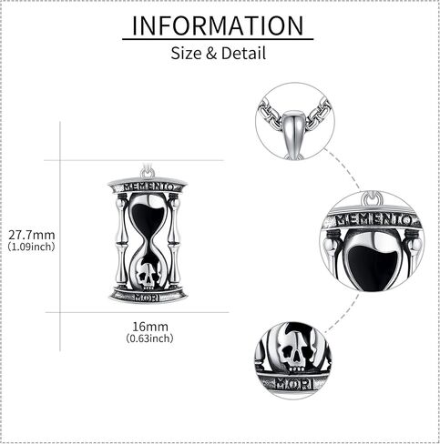 URONE Memento Mori Necklace for Men 925 Sterling Silver Memento Mori Pendant Necklace Skull Stoic Necklace Jewelry Gifts for Women in Kuwait