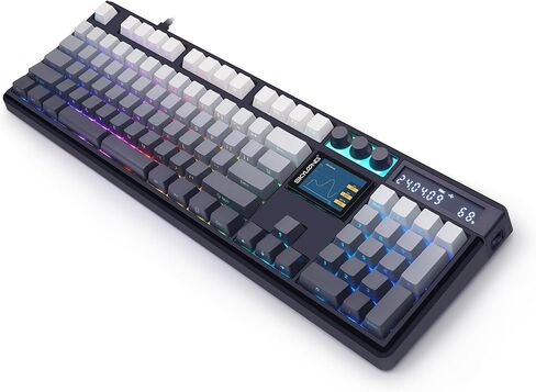 Glacier Skyloong GK104 Pro Full Size, Wireless/Wired Detachable USB-C Hot Swappable Mechanical Keyboard with Screen, Knobs, Calculator, Split Space Bar Compatible (Gradient Black, Standard Cable) in Kuwait