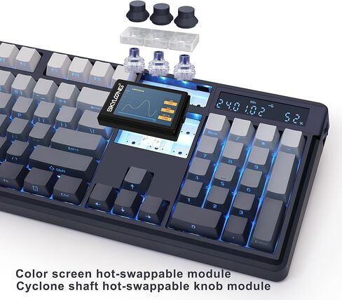 Glacier Skyloong GK104 Pro Full Size, Wireless/Wired Detachable USB-C Hot Swappable Mechanical Keyboard with Screen, Knobs, Calculator, Split Space Bar Compatible (Gradient Black, Standard Cable) in Kuwait