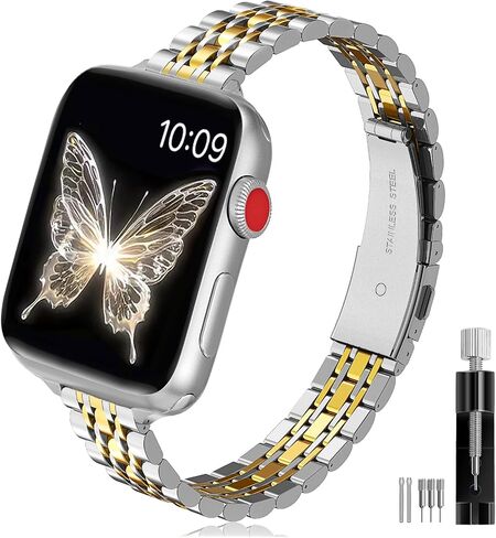 Slim Stainless Steel Band Compatible with Apple Watch Band 38mm 40mm 41mm 42mm 44mm 45mm 46mm 49mm,Women Fashion Metal Replacement Strap for iWatch Bands Series 10 9 8 7 6 5 4 3 2 1 SE in Kuwait