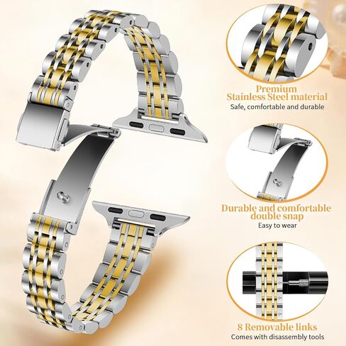 Slim Stainless Steel Band Compatible with Apple Watch Band 38mm 40mm 41mm 42mm 44mm 45mm 46mm 49mm,Women Fashion Metal Replacement Strap for iWatch Bands Series 10 9 8 7 6 5 4 3 2 1 SE in Kuwait