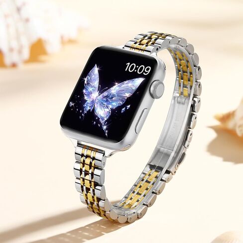 Slim Stainless Steel Band Compatible with Apple Watch Band 38mm 40mm 41mm 42mm 44mm 45mm 46mm 49mm,Women Fashion Metal Replacement Strap for iWatch Bands Series 10 9 8 7 6 5 4 3 2 1 SE in Kuwait
