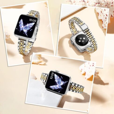 Slim Stainless Steel Band Compatible with Apple Watch Band 38mm 40mm 41mm 42mm 44mm 45mm 46mm 49mm,Women Fashion Metal Replacement Strap for iWatch Bands Series 10 9 8 7 6 5 4 3 2 1 SE in Kuwait