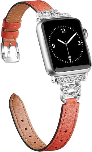 Leather Bands Compatible with Apple Watch 10/9/8/7/6/5/4/3/2/1/SE/SE2/Ultra, Women Wristbands for iWatch 46mm/45mm/44mm/42mm/41mm/40mm in Saudi Arabia