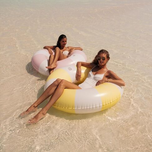 FUNBOY Giant Vintage Tan Khaki Stripe 48'' Tube Float with Integrated Cup Holder, Perfect for a Summer Pool Party, Large in Saudi Arabia