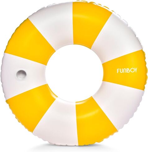 FUNBOY Giant Vintage Tan Khaki Stripe 48'' Tube Float with Integrated Cup Holder, Perfect for a Summer Pool Party, Large in Saudi Arabia
