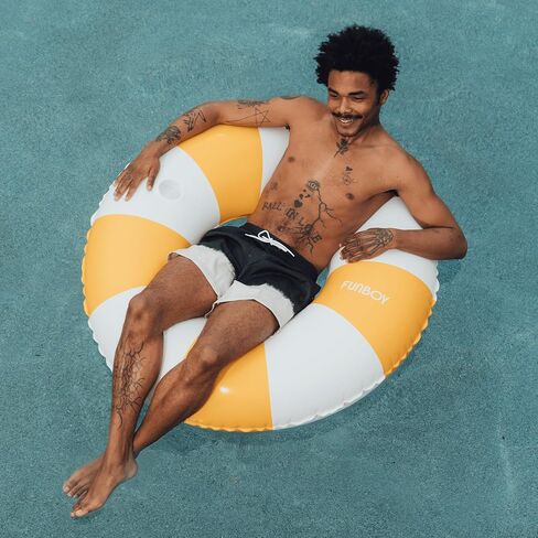 FUNBOY Giant Vintage Tan Khaki Stripe 48'' Tube Float with Integrated Cup Holder, Perfect for a Summer Pool Party, Large in Saudi Arabia