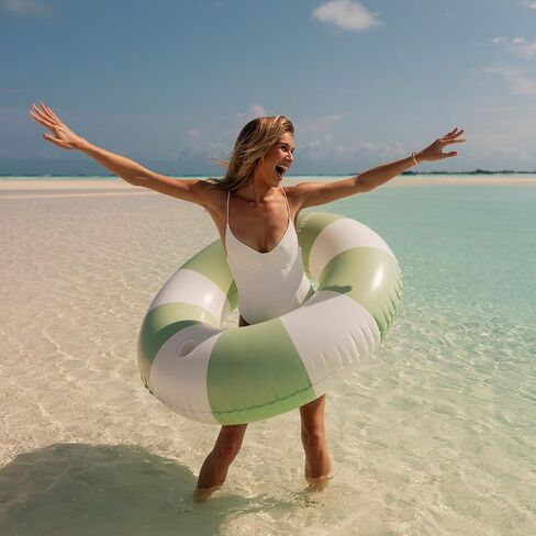 FUNBOY Giant Vintage Tan Khaki Stripe 48'' Tube Float with Integrated Cup Holder, Perfect for a Summer Pool Party, Large in Saudi Arabia