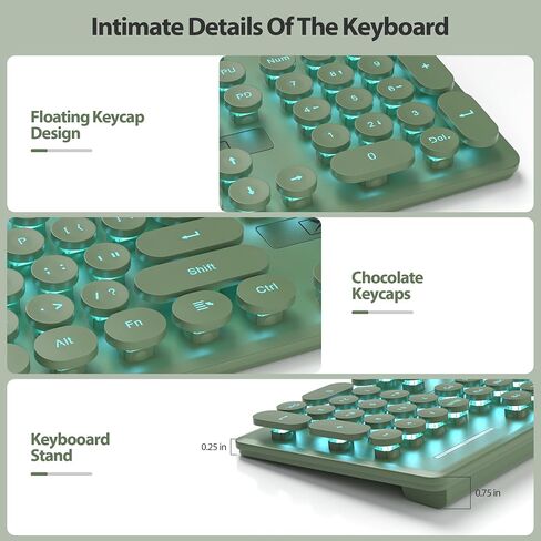 Fogruaden Wired Retro Typewriter Keyboard, Quiet Full Size Membrane Keyboard Light Up, Dark Green Cute Computer Keyboards, 104 Round Keys, Blue LED Backlit, Slim, Silent for Windows PC, Laptop in Kuwait