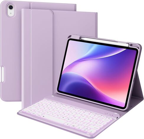 kenke Case with Keyboard for iPad Air 11 inch 7th (M3/M2) 2025/2024 & Air 5th/4th Generation 10.9 Inch with Right Pencil Holder, 7-Color Backlit Wireless Detachable Folio Keyboard Cover, Purple in Kuwait
