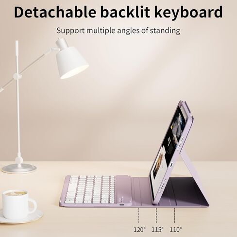 kenke Case with Keyboard for iPad Air 11 inch 7th (M3/M2) 2025/2024 & Air 5th/4th Generation 10.9 Inch with Right Pencil Holder, 7-Color Backlit Wireless Detachable Folio Keyboard Cover, Purple in Kuwait