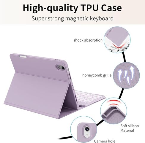 kenke Case with Keyboard for iPad Air 11 inch 7th (M3/M2) 2025/2024 & Air 5th/4th Generation 10.9 Inch with Right Pencil Holder, 7-Color Backlit Wireless Detachable Folio Keyboard Cover, Purple in Kuwait