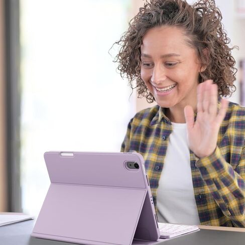 kenke Case with Keyboard for iPad Air 11 inch 7th (M3/M2) 2025/2024 & Air 5th/4th Generation 10.9 Inch with Right Pencil Holder, 7-Color Backlit Wireless Detachable Folio Keyboard Cover, Purple in Kuwait