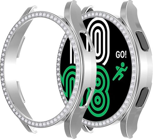 Compatible with Samsung Galaxy Watch 4 40mm 44mm 2021 Diamond PC Plating Bumper Case Bling Crystal Shiny Glitter Frame Hard Protective Shell Cover for Galaxy Watch 4 2021 (44mm, Black) in Kuwait