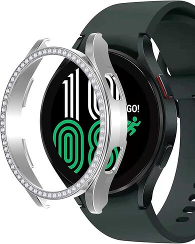 Compatible with Samsung Galaxy Watch 4 40mm 44mm 2021 Diamond PC Plating Bumper Case Bling Crystal Shiny Glitter Frame Hard Protective Shell Cover for Galaxy Watch 4 2021 (44mm, Black) in Kuwait