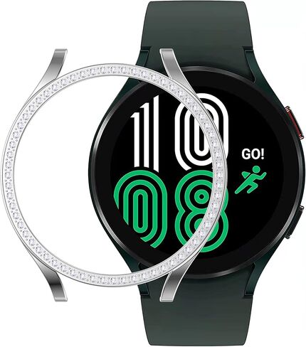 Compatible with Samsung Galaxy Watch 4 40mm 44mm 2021 Diamond PC Plating Bumper Case Bling Crystal Shiny Glitter Frame Hard Protective Shell Cover for Galaxy Watch 4 2021 (44mm, Black) in Kuwait