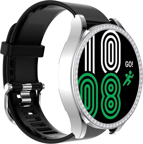 Compatible with Samsung Galaxy Watch 4 40mm 44mm 2021 Diamond PC Plating Bumper Case Bling Crystal Shiny Glitter Frame Hard Protective Shell Cover for Galaxy Watch 4 2021 (44mm, Black) in Kuwait