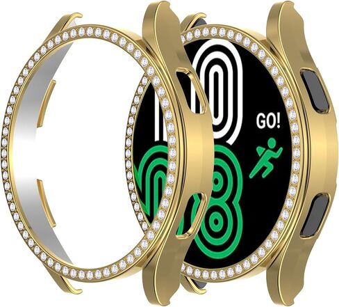 Compatible with Samsung Galaxy Watch 4 40mm 44mm 2021 Diamond PC Plating Bumper Case Bling Crystal Shiny Glitter Frame Hard Protective Shell Cover for Galaxy Watch 4 2021 (44mm, Black) in Kuwait