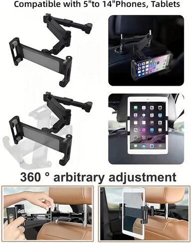 Car Headrest Tablet Holder Extension Arm Adjustable Tablet Car Mount for Back Seat for 4.7-11" Tablet Like iPad Pro, Air, Mini, Galaxy, Fire, Blac Samsung iPhone All Smartphones (Black Set) in Saudi Arabia