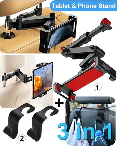 Car Headrest Tablet Holder Extension Arm Adjustable Tablet Car Mount for Back Seat for 4.7-11" Tablet Like iPad Pro, Air, Mini, Galaxy, Fire, Blac Samsung iPhone All Smartphones (Black Set) in Saudi Arabia