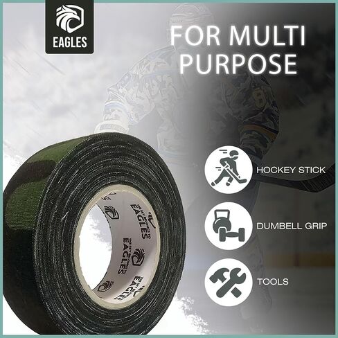 EAGLES Hockey Tape Multipurpose Cloth Tape Roll for Lacrosse Baseball & Softball Bats, Rackets, Pullup Bars, Gardening Tools, Easy Tear Over Grip - Multi Sport Handle Tape - Sports Gift in Kuwait