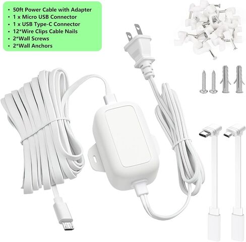 50Ft/15m Outdoor Power Adapter Compatible with Wyze Cam V4, WYZE Battery Cam Pro, Wyze Cam Pan V3/V2,Wyze OG,Wyze Cam V3/V3 Pro, Replace for WYZE Plug, Waterproof Flat Cable Charge Your WYZE Camera in Saudi Arabia
