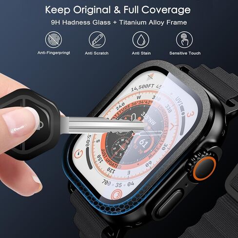 [حزمة مديرة زجاجية مقسّمة من طراز Apple Watch Ultra 2/1 49mm ، زمنية من الألومنيوم+إطار سبيكة من تيتانيوم 9H حامي شاشة الزجاج المقبى ، [Touch Sensitive] in Kuwait