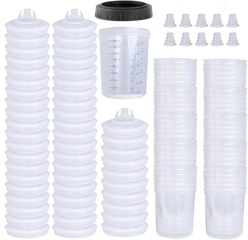 كوب خلط بخاخ طلاء للاستعمال مرة واحدة لمسدس طلاء السيارات، مجموعة مسدس طلاء رش الطلاء HVLP سعة 20 أونصة (600 مل) مع نظام 50 كوبًا وأغطية، وكوب صلب مع حلقة تثبيت و10 مقابس in Kuwait