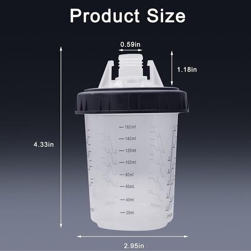 كوب خلط بخاخ طلاء للاستعمال مرة واحدة لمسدس طلاء السيارات، مجموعة مسدس طلاء رش الطلاء HVLP سعة 20 أونصة (600 مل) مع نظام 50 كوبًا وأغطية، وكوب صلب مع حلقة تثبيت و10 مقابس in Kuwait