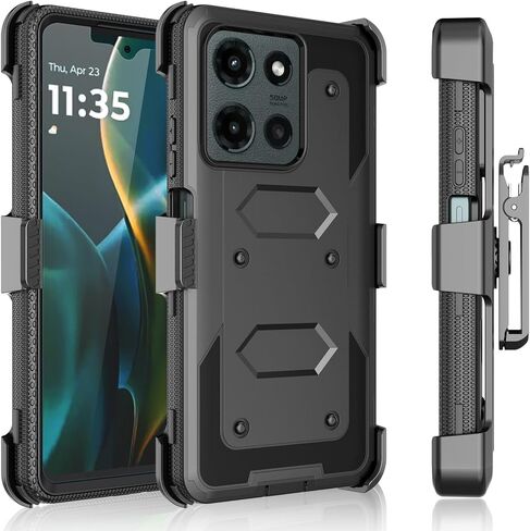 علبة الحافظة Tekcoo لـ Motorola Moto G 5G (2025 فقط) | XT2513 [TSHELL] امتصاص الصدمات [واقي الشاشة المدمج] [Kickstand Locking Belt Clip] يحمل غطاء الجسم بالكامل [أسود] in Saudi Arabia