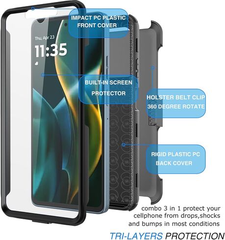 علبة الحافظة Tekcoo لـ Motorola Moto G 5G (2025 فقط) | XT2513 [TSHELL] امتصاص الصدمات [واقي الشاشة المدمج] [Kickstand Locking Belt Clip] يحمل غطاء الجسم بالكامل [أسود] in Saudi Arabia