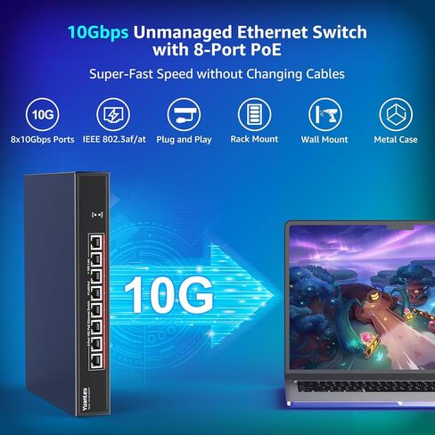 Yuanley 26 Port 2.5g Poe Switch غير مُدارة ، 24 × 2.5 جرام منافذ Poe ، 2 × 10G SFP+، IEEE802.3AF/AT ، 400W ، متوافق مع 100/1000/2500 ميجابت في الثانية ، حالة المعادن ، سطح المكتب/حامل الجبل 2.5GBE MOUNT 2.5GBE in Kuwait