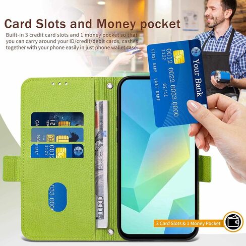 JanCalm for Samsung A16 5G Case Wallet,[RFID Blocking][Card Cash Slots][Wrist Strap] Floral Butterfly Cute Pattern Leather Protective Stand Flip Phone Cases Cover for Galaxy A16 (Green) in Saudi Arabia