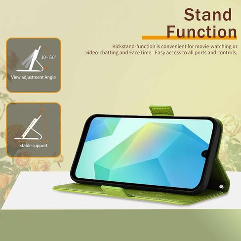 JanCalm for Samsung A16 5G Case Wallet,[RFID Blocking][Card Cash Slots][Wrist Strap] Floral Butterfly Cute Pattern Leather Protective Stand Flip Phone Cases Cover for Galaxy A16 (Green) in Saudi Arabia