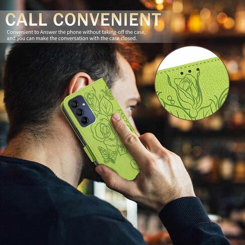 JanCalm for Samsung A16 5G Case Wallet,[RFID Blocking][Card Cash Slots][Wrist Strap] Floral Butterfly Cute Pattern Leather Protective Stand Flip Phone Cases Cover for Galaxy A16 (Green) in Saudi Arabia