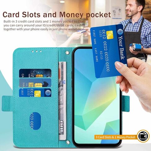 JanCalm for Samsung A16 5G Case Wallet,[RFID Blocking][Card Cash Slots][Wrist Strap] Floral Butterfly Cute Pattern Leather Protective Stand Flip Phone Cases Cover for Galaxy A16 (Green) in Kuwait