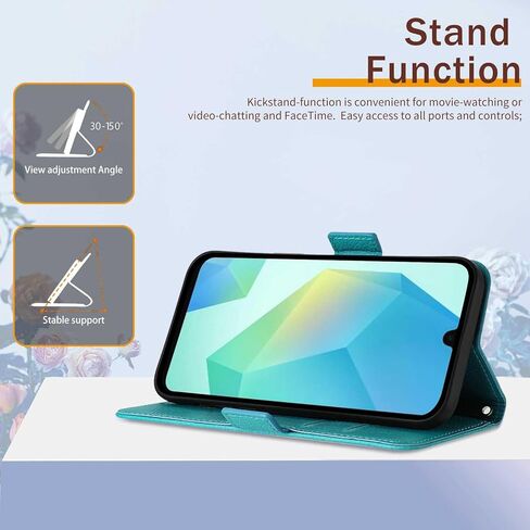 JanCalm for Samsung A16 5G Case Wallet,[RFID Blocking][Card Cash Slots][Wrist Strap] Floral Butterfly Cute Pattern Leather Protective Stand Flip Phone Cases Cover for Galaxy A16 (Green) in Kuwait