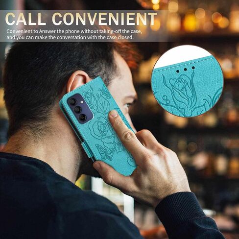 JanCalm for Samsung A16 5G Case Wallet,[RFID Blocking][Card Cash Slots][Wrist Strap] Floral Butterfly Cute Pattern Leather Protective Stand Flip Phone Cases Cover for Galaxy A16 (Green) in Kuwait